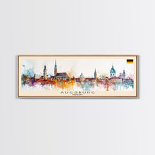 Carregar imagem no visualizador da galeria, Augsburg Germany Panoramic Travel Poster, Framed Canvas Print or Metal Wall Art, Travel Art, Home Decor, Panoramic Painting, Midcentury Art
