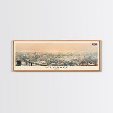 Cargar imagen en el visor de la galería, Belgrade Serbia Panoramic Travel Poster, Framed Canvas Print or Metal Wall Art, Travel Art, Home Decor, Panoramic Painting, Midcentury Art
