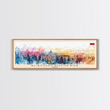 Load image into Gallery viewer, Blagoveshchensk Russia Travel Art, City Art, Framed Canvas Print or Metal Wall Art, Europe Travel Poster, Panoramic Wall Art, Extra Wide Wall Art

