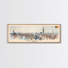 Carregar imagem no visualizador da galeria, Brussels Belgium Panoramic Travel Poster, Framed Canvas Print or Metal Wall Art, Travel Art, Home Decor, Panoramic Painting, Midcentury Art

