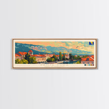 Load image into Gallery viewer, Banja Luka Bosnia Panoramic Travel Poster, Framed Canvas Print or Metal Wall Art, Travel Art, Home Decor, Panoramic Painting, Midcentury Art
