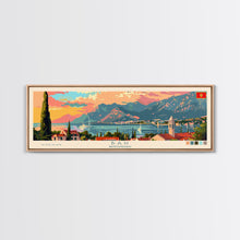 Load image into Gallery viewer, Bar Montenegro Panoramic Travel Poster, Framed Canvas Print or Metal Wall Art, Travel Art, Home Decor, Panoramic Painting, Midcentury Art
