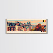 Carregar imagem no visualizador da galeria, Brussels Belgium Panoramic Travel Poster, Framed Canvas Print or Metal Wall Art, Travel Art, Home Decor, Panoramic Painting, Midcentury Art
