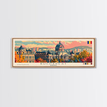 Carregar imagem no visualizador da galeria, Bucharest Romania Wall Art, Panoramic Travel Poster, Panoramic Framed Canvas Print, City Wall Art, Wall Hanging Home Decor, Travel Art
