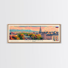 Cargar imagen en el visor de la galería, Chelyabinsk Russia Panoramic Travel Poster, Framed Canvas Print or Metal Wall Art, Travel Art, Home Decor, Panoramic Painting, Midcentury Art
