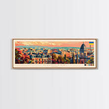 Load image into Gallery viewer, Donetsk Ukraine Panoramic Travel Poster, Framed Canvas Print or Metal Wall Art, Travel Art, Home Decor, Panoramic Painting, Midcentury Art
