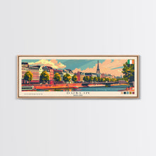 Load image into Gallery viewer, Dublin Ireland Panoramic Travel Poster, Framed Canvas Print or Metal Wall Art, Travel Art, Home Decor, Panoramic Painting, Midcentury Art
