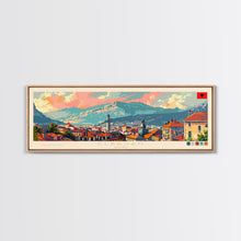 Load image into Gallery viewer, Elbasan Albania Travel Print Wall Art, Panoramic City Art, Travel Art, Wall Decor, Vacation Gift, Framed Canvas Print Or Metal Art
