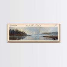 Carregar imagem no visualizador da galeria, Black Lake Canada Northwest Territories Framed Canvas Print, Panoramic Lake House Art, Scenic View, Travel Poster, Lake Painting
