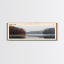 Carregar imagem no visualizador da galeria, Black Lake New York Framed Canvas Print, Lake House Decor, Panoramic Scenic View, Travel Poster, Modern Art, Lake Painting
