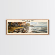 Cargar imagen en el visor de la galería, Cayuga Lake New York Framed Canvas Print, Lake House Art, Panoramic Travel Poster, Wide Wall Art, Modern Lake Painting, Home Decor
