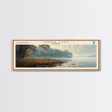 Cargar imagen en el visor de la galería, Cedar Lake Illinois Framed Canvas Print, Lake House Art, Panoramic Wide Art, Travel Poster, Minimalist Lake Painting, Home Decor
