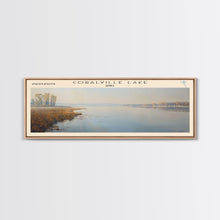 Load image into Gallery viewer, Coralville Lake Iowa Framed Canvas Print, Lake House Art, Panoramic Wide Art, Travel Poster, Modern Lake Painting, Nature Art
