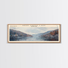 Load image into Gallery viewer, Deep Creek Lake Maryland Framed Canvas Print, Lake House Decor, Panoramic Wall Art, Travel Poster, Modern Lake Painting, Nature Art
