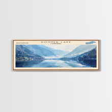 Load image into Gallery viewer, Donner Lake California Framed Canvas Print, Lake House Decor, Panoramic Wall Art, Travel Poster, Modern Lake Painting, Nature Art
