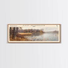 Load image into Gallery viewer, East Reservoir Ohio Framed Canvas Print, Lake House Art, Panoramic Wall Art, Travel Poster, Modern Lake Painting, Nature Art
