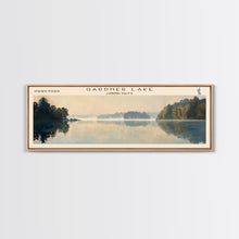 Load image into Gallery viewer, Gardner Lake Connecticut Framed Canvas Print, Lake House Art, Panoramic Wall Art, Travel Poster, Tranquil Lake Painting, Home Decor
