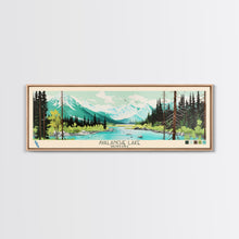 Carregar imagem no visualizador da galeria, Avalanche Lake Montana Framed Canvas Print, Panoramic Wall Art, Midcentury Modern, Pop Art, Travel Poster, Scenic Living Room Art
