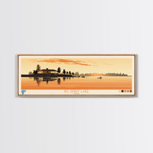 Cargar imagen en el visor de la galería, Big Spirit Lake Iowa Framed Canvas Print, Panoramic Wall Art, Midcentury Modern, Pop Art, Travel Poster, Scenic Lake House Art, Bedroom Decor
