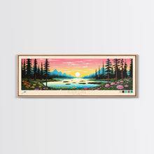 Carregar imagem no visualizador da galeria, Black Lake Southwest Alaska Framed Canvas Print, Panoramic Travel Poster, Midcentury Modern Wall Art, Pop Art, Nature Bedroom Decor, Scenic Lake House Art
