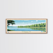 Load image into Gallery viewer, Blue Springs Lake Missouri Framed Canvas Print, Panoramic Wall Art, Midcentury Modern, Pop Art, Travel Poster, Scenic Living Room Art, Lake House Decor
