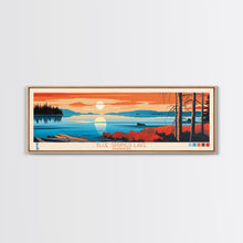 Load image into Gallery viewer, Bluenose Lake Nunavut Framed Canvas Print, Panoramic Travel Poster, Midcentury Modern Wall Art, Pop Art, Nature Bedroom Decor, Scenic Lake House Art
