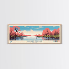 Load image into Gallery viewer, Branched Oak Lake Nebraska Framed Canvas Print, Pop Art Panoramic Travel Poster, Bedroom Decor, Midcentury Modern, Wall Art, Scenic Lake House
