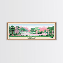Cargar imagen en el visor de la galería, Conway Lake New Hamphire Framed Canvas Print, Pop Art Panoramic Travel Poster, Midcentury Modern, Wall Art, Scenic Nature Painting, Bedroom Decor, Living Room Art
