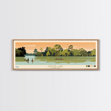 Load image into Gallery viewer, Cross Lake Louisiana Framed Canvas Print, Midcentury Modern Panoramic Wall Art, Living Room Decor, Pop Art, Travel Poster Art, Scenic Nature Painting, Lake House Decor
