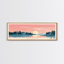 Load image into Gallery viewer, Cumberland Lake Manitoba Framed Canvas Print, Midcentury Modern Panoramic Wall Art, Living Room Decor, Pop Art, Travel Poster Art, Scenic Nature Painting
