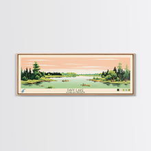 Load image into Gallery viewer, Davy Lake Saskatchewan Framed Canvas Print, Midcentury Modern Panoramic Wall Art, Living Room Decor, Pop Art, Travel Poster Art, Scenic Nature Painting
