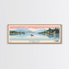 Load image into Gallery viewer, Detroit Lake Oregon Framed Canvas Print, Midcentury Modern Panoramic Wall Art, Bedroom Decor, Pop Art, Travel Poster Art, Scenic Nature Painting
