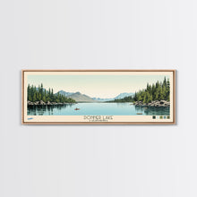 Load image into Gallery viewer, Donner Lake California Framed Canvas Print, Midcentury Modern Panoramic Wall Art, Bedroom Decor, Pop Art, Travel Poster Art, Scenic Nature Painting

