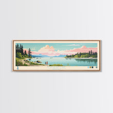 Cargar imagen en el visor de la galería, Flathead Lake Montana Framed Canvas Print, Panoramic Art, Midcentury Modern, Pop Art, Living Room Wall Art, Travel Poster, Lake View, Home Decor
