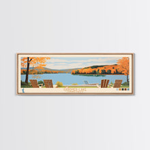 Load image into Gallery viewer, Gardner Lake Connecticut Framed Canvas Print, Panoramic Wall Art, Midcentury Modern, Pop Art, Bedroom Decor, Travel Poster, Lake View, Artistic Decor
