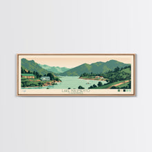 Load image into Gallery viewer, Lake Nacimiento California Framed Canvas Print, Panoramic Wall Art, Midcentury Modern, Pop Art, Living Room Decor, Travel Poster, Lake House Art
