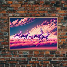 Load image into Gallery viewer, Herd of African Gazelles, vaporwave art, synthwave aesthetic nature print, framed canvas print
