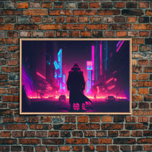 Load image into Gallery viewer, Cyberpunk City, Neon synthwave dystopian art, framed canvas print
