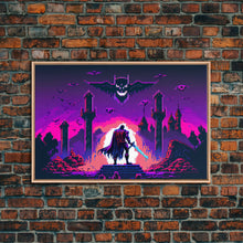 Load image into Gallery viewer, Barbarian vs Vampires, pixel art, DND RPG concept art, vaporwave aesthetic gamer room art, framed canvas print

