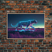 Load image into Gallery viewer, Robot Cheetah, Synthwave cyberpunk art, robot cheetah, framed canvas art, canvas print
