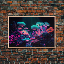 Load image into Gallery viewer, Coral Reef art, synthwave aesthetic ocean art, framed canvas art, framed wall art canvas print

