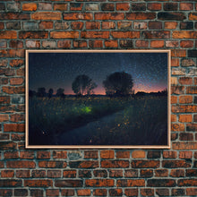 Cargar imagen en el visor de la galería, Fireflies light up the Oklahoma Prairie under a Starry night sky, framed canvas print
