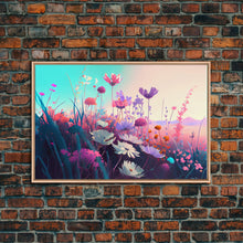 Carregar imagem no visualizador da galeria, Black panther on the hunt in the jungle, glowing blue eyes, synth wave aesthetic art, framed canvas print

