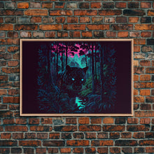 Load image into Gallery viewer, Panther in the jungle, framed canvas print, synthwave / vaporwave art
