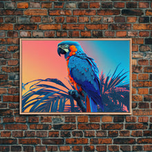 Carregar imagem no visualizador da galeria, Birds of Paradise, Tropical Blue Parrot, Framed canvas print, beautiful wall art for vacation home
