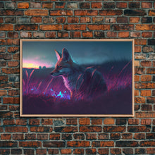 Carregar imagem no visualizador da galeria, Cute animal prints, vaporwave fox hunting in the tall grass, framed canvas print

