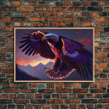 Carregar imagem no visualizador da galeria, Bald Eagle on the hunt, birds of prey animal prints, framed canvas print, American Bald Eagle Art
