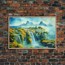 Load image into Gallery viewer, Water color painting of beautiful waterfalls, framed canvas print

