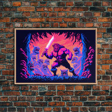Load image into Gallery viewer, Barbarian pixel art, vaporwave RPG concept art, framed canvas print, synthwave tabletop art
