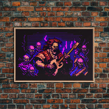 Load image into Gallery viewer, Human bard pixel art, vaporwave RPG concept art, framed canvas print, synthwave tabletop art

